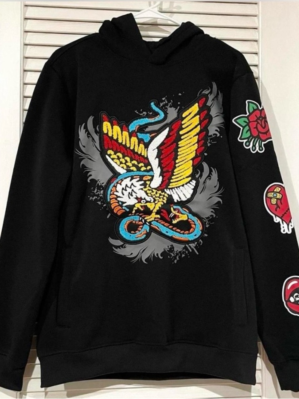 Rebel Minds Men’s Vintage Black Eagle Pullover Hoodie